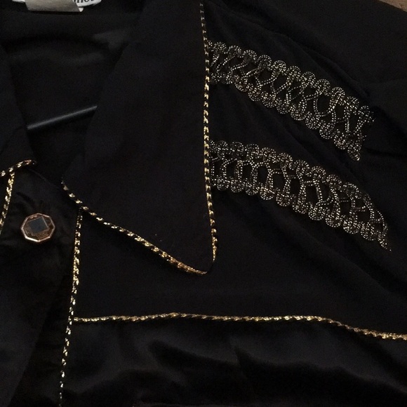 Michel Elliot black & gold trim blouse NWT sheer - Picture 12 of 16